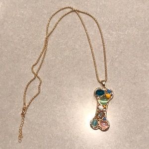 Large Gold Rhinestone Dog Bone Charm Necklace